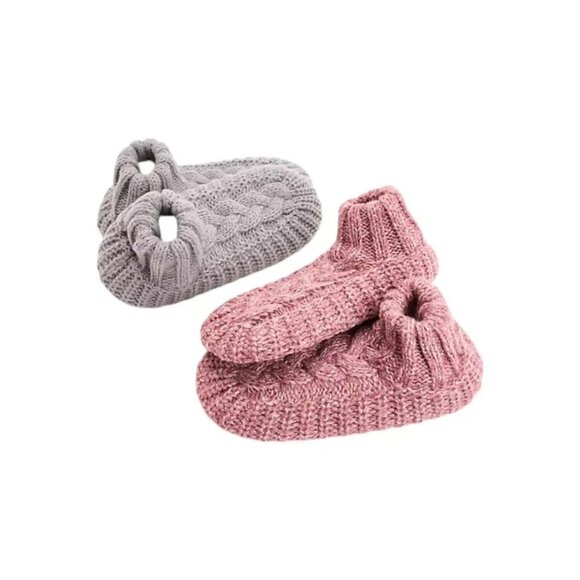 MUK LUKS Set of 2 Aloe Infused Cable Knit Slipper Socks Pink/Grey,S/M A664100 - Picture 1 of 1